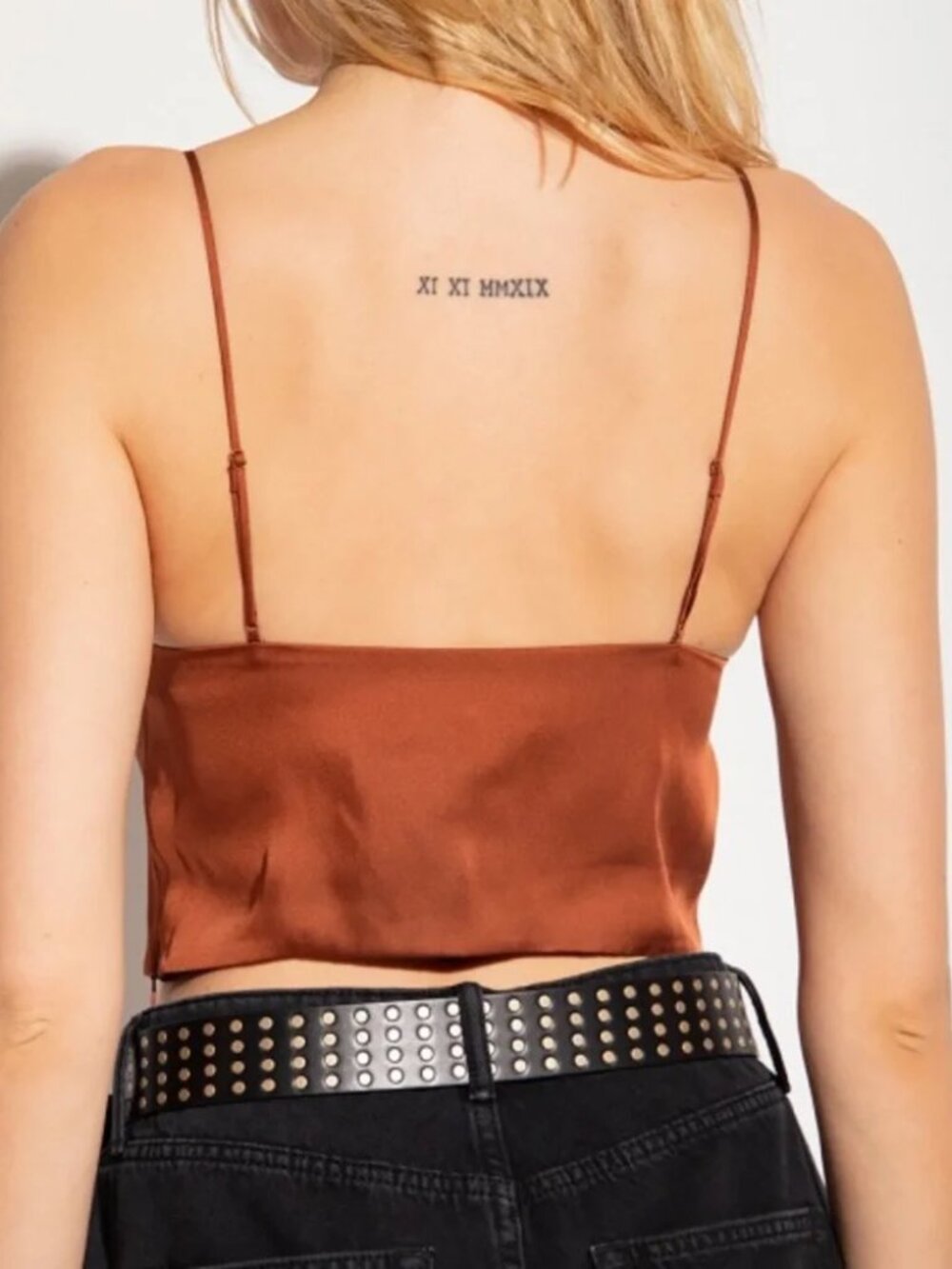 Satin Ruched Drawstring Cami Top - Rust - Picture 2 of 6